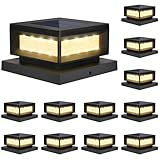 Mlambert 12 Pack Solar Powered Post Cap Lights Outdoor for 4x4/6x6 Wood/Vinyl Posts, Waterproof Deck Fence Patio Porch Light Cool/Warm Lighting, Black