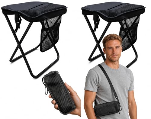 EchelonPeak 2 Pack 2-in-1 Folding Chair & Backpack Chair – Portable Stool with Storage & Adjustable Strap, Heavy Duty 265LBS Small Folding Chair for Outdoor Camping, Fishing, & Hiking