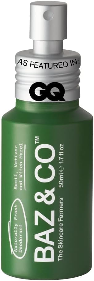 – Natural Deodorant Body Spray - Aluminium Free & Organic Mini Travel Deodorant for Men | Basil, Vetiver and Witch Hazel | 50ml