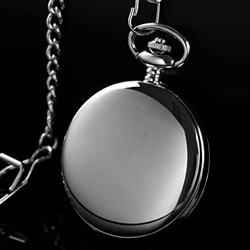 Image of Smooth Pocket Watch Alloy Steel Quartz Roman /Arabic Numerals with 37cm Chain for Father's Day Xmas Best Gifts