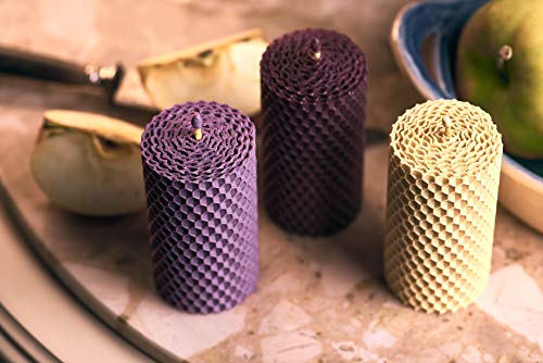 Colored Beeswax Candle Gift Set. 3 Beeswax Pillar Candles With Natural Honey Scent And Hand Made Honeycomb Charm For Gift And Home Decor (Purple, Lavender And Ivory Candles, 3 Pcs, Size 3.3 X 1.8 In) #TOP5
