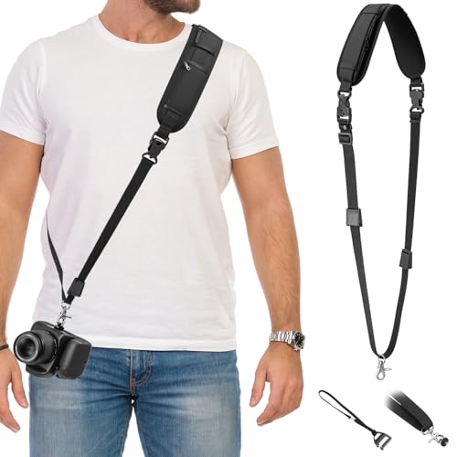 QWORK® Sangle pour appareil photo, sangles d'épaule avec sac de rangement, compatible avec DSLR/SLR plupart