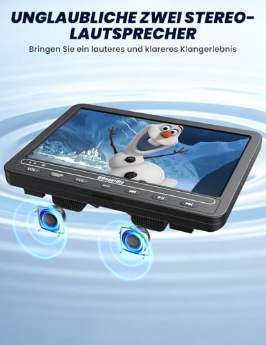 10,5 Zoll DVD Players Auto 2 mit HDMI-Eingang, 5-Stunden-Akkulaufzeit, DVD-Player Auto, USB/TF-Karte, Speicherkapazität, Wiedergabe gleicher/verschiedener Filme, Regionsfrei