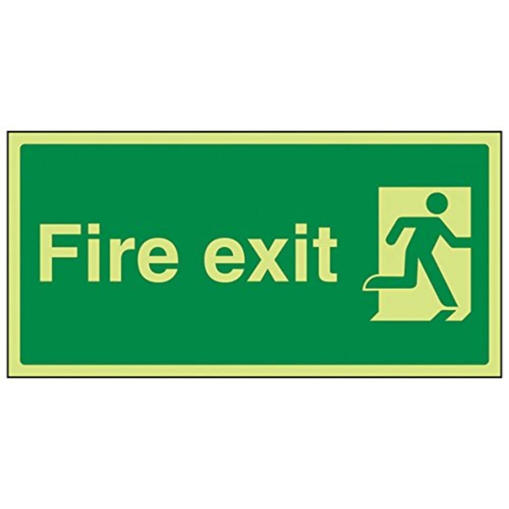 V Safety Glow In The Dark Final Fire Exit Man Right Sign - 300mm x 150mm - Rigid Plastic