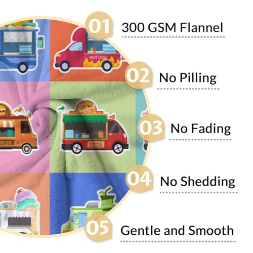 Food Truck Blanket Gifts - 60x80 Inches Funny Throw Blanket for Boys & Kids - Colorful Soft Fuzzy Car Blankets for Bed, Couch & Living Room