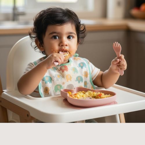 Image of TIGGY & BONNET Rabbit 2 Pcs Silicone Baby Feeding Set for Baby Bpa-Free | Microwave Safe, Anti-Slip Base | Tableware Kit for Babies & Toddlers with Suction Plate & Spoon