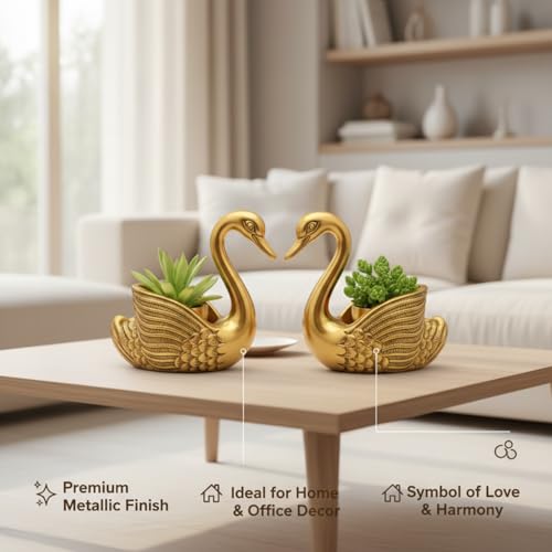 Image of Kalakriti Golden Swan Pair Candle Holder Showpiece for Home Decoration and Good Luck | Aluminium Swans Couple Idol for Anniversary Valentine Wedding Gift & Living Room Decor (Candles not Included)