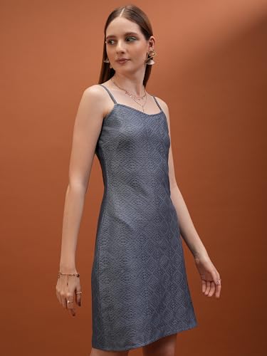 Image of Tokyo Talkies Women's Sleeveless Shoulder Strap Self Design Dresses | Stylish Dresses | Casual Dresses