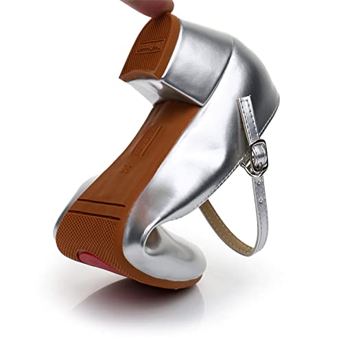 Girls Dance Shoes Low Heel Princess Flats Block Heel Mary Jane Flower Wedding Party Princess Shoes for Kids Toddler4