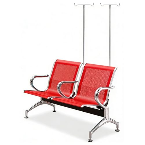 QSNYJPL Sillón Relax Reclinable de 2 Plazas, Silla Sala de Espera con Portasueros Desmontable y Reposabrazos y Patas de Acero Integrados para Hospitales y Clínicas(Red)