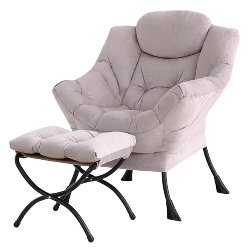 Image of Tiita Modern Lazy Chair with Ottoman, Large Accent Armchair, Leisure Sofa Armchair with Footrest for Bedroom, Living Room, and Dorm Rooms