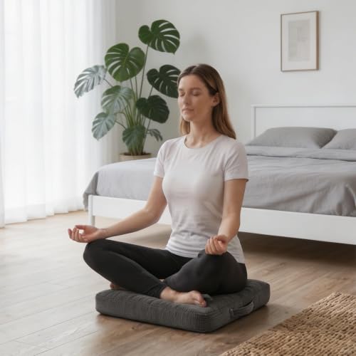 LOMUG Bodenkissen Sitzkissen 40x40 cm, Dickes Matratzenkissen 10cm - Baumwolle Stuhlkissen Indoor & Outdoor Sitzkissen Boden Tragegriff extra Dicke Sitzauflagen – Bild 5