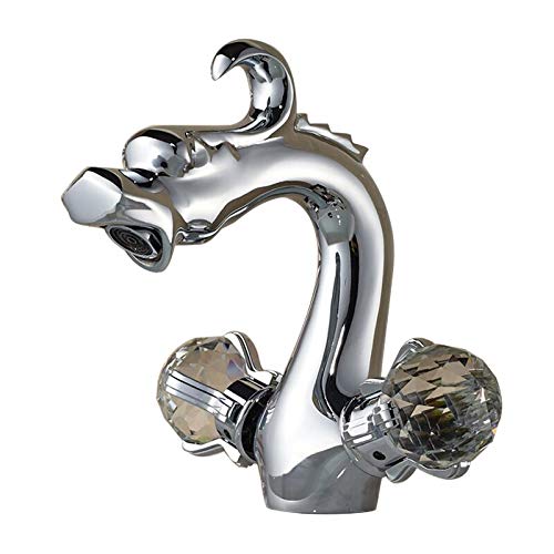 Robinet mitigeur de lavabo chromé à double poignée avec un design de dragon sculpté pour vasque