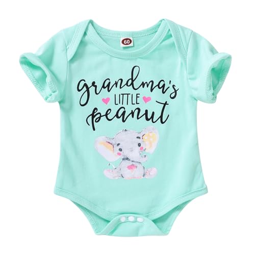 Image of Happy Town Infant Baby Girls Boys Grandma's Little Peanut Short Sleeve Romper Bodysuit Causal Outfits