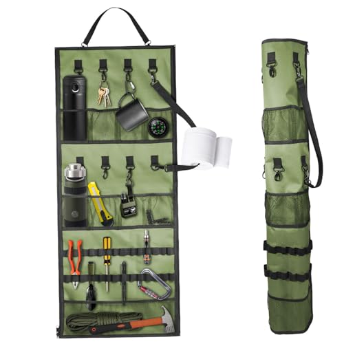 XVHOAB Organizador Colgante Camping, Organizador de Carpas compacta y Ligera Impermeable para Acampar con 8 Ganchos y 8 Bolsillos de Malla se Ajusta a Las Carpas, vehículos recreativos árboles