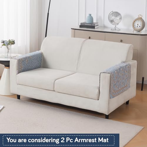 Image of HOKIPO Neel Baari Premium Chenille Jacquard Sofa Armrest Cover - 1 Pair | 'Royal Aangan Series' (IN-1006-L3*2)