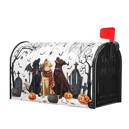 Image of 25.5 inchx21 inch Halloween Dogs Magnetic Mailbox Cover Spooky Pumpkins Tombstone Spider Web Bats Waterproof Mailbox Wrap Letter Post Cover Large Size for Garden Yard Outside Holiday Decor