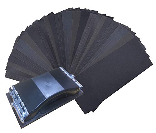Sandpaper, 42 Pcs Wet Dry Sandpaper Assortment, 120 to 3000 Assorted Grit Sand Paper for Automotive Sanding - Wood Furniture Finishing - Metal Sanding, 9x3.6 Inch, Include Sanding Block