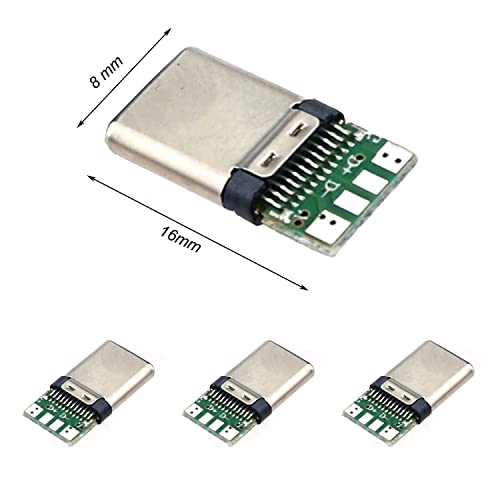 20 Piezas Conector USB 3.1 Tipo C Macho con PCB 24 Pines miniatura 5