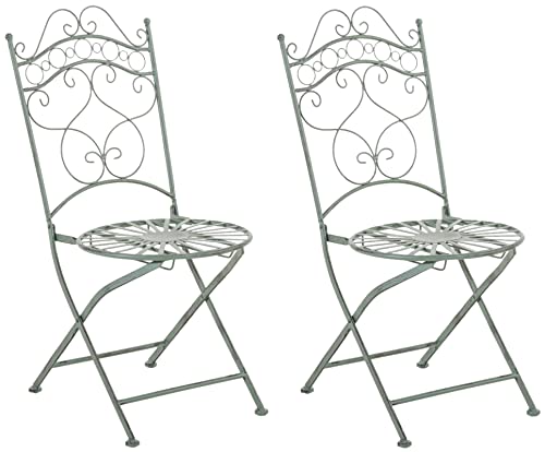 CLP Lot de 2 Chaises De Jardin Pliantes Indra I Chaises D'Extérieur en Fer Forgé pour Terrasse Ou Balcon, Couleur:Vert Antique