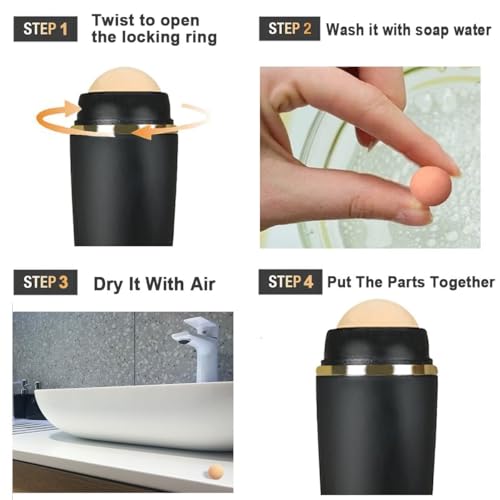 Image of Oil-Absorbing Volcanic Roller & FREE 2 Extra Stones | Portable & Reusable Facial Skincare Tool for Oily Skin | Makeup Sponge Remove Excess Shine | Mattifying Oil Control & Makeup Roller (Standard, 1, count)