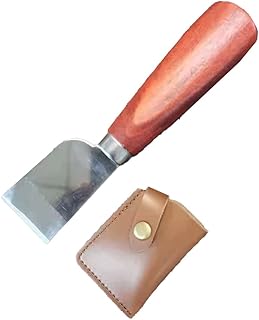 Leather Knife, Leather Cutting Knife with Wooden Handle, Leather Cutting Tool, Leather Working Knife, Skiving Knife for DIY Leathercraft Cutting Part of the blade comes with leather cover