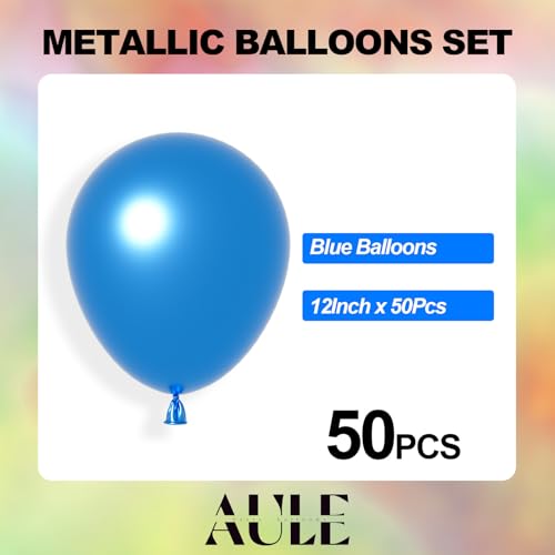 Image of AULE 50Pcs Metallic 12 Inch Blue Chrome Helium Shiny Balloons | Latex Thicken Wedding Birthday Shower Graduation Christmas Carnival Party Decorations