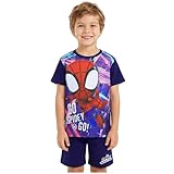 Marvel Spidey et Ses Amis Ensemble Pyjama Enfant Garcon, 2 Pièces Été T Shirt Ras du Cou et Shorts, Vêtement de Nuit, Cadeau Garcon (4 5 Ans, Rouge/Bleu Marine Spidey, 1 Pack)