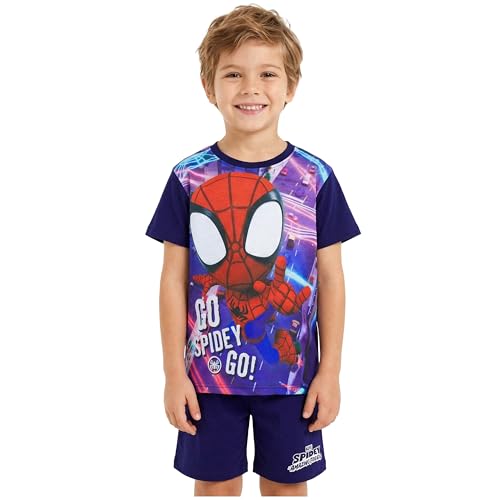 Marvel Spidey y Sus Amigos Pijama Niño 3 8 Años, Conjunto Verano Niño, Camiseta Manga Corta y Pantalón Corto, Regalo Niños (3 4 Años, Rojo/Azul Marino Spidey, 1 Paquete)