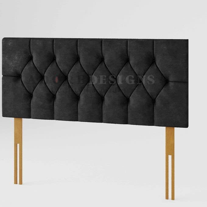 Chesterfield Padded Lined Divan Bed Headboard | Plush Velvet Headboards for 6ft Super King Bed Frame | Elegant design wooden material headboards for beds (Black, 6ft Kingsize Height-20inch)