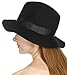 SERENITA Wool Felt Fedora Hats for Women, Panama Hat, Wide Brim Hats, Fall Floppy Hat Women, Beach Hats, ClocheGrosgrain Black