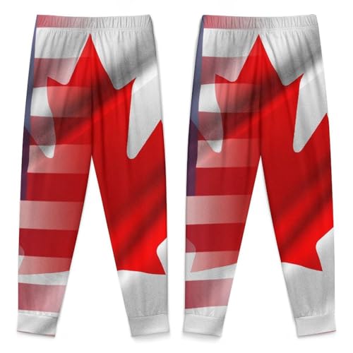 American And Canadian FlagsChildren's Pajama Set Round Neck Long Sleeve Top + Pants Two-piece Set150CM4