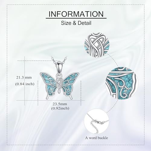 Dragonfly/Butterfly Necklace 925 Sterling Silver Turquoise Pendant Celtic Nature Inspired Jewelry Gift for Women Mom4