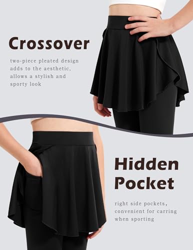 Zaclotre Girls Leggings with Pocket High Waisted Stretchy Tennis Golf Athletic Flowy Skirted Legging for Kid2