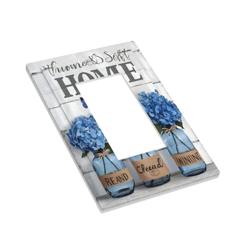 Decorative Outlet Covers Blue Flower Bottles Wood Plank 1 Gang Single Decora Gfci Device Light Switch Covers Plate 1 Rocker Wall Plate Jumbo Faceplate for Bedroom Decor