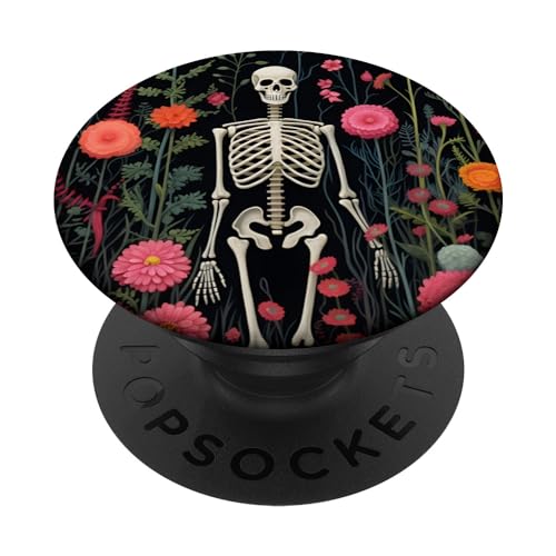 Esqueleto Dark Wildflower Skull Pink Floral Gothic Flowers PopSockets PopGrip Intercambiable
