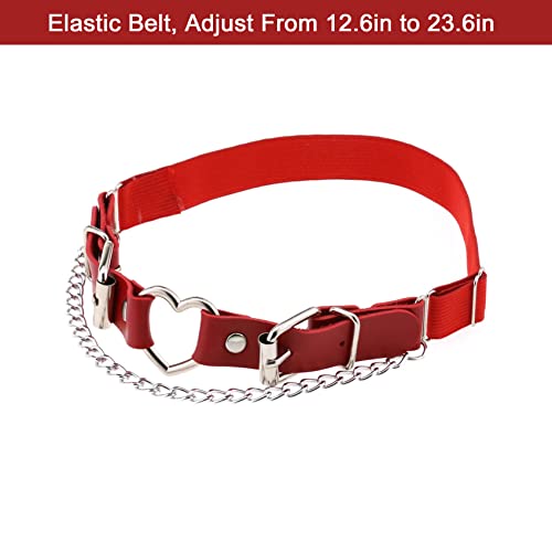 Alisikee 2Pcs Leather Leg Garter With Chains, Elastic Rock Heart Thigh Garter For Women, Red #TOP2
