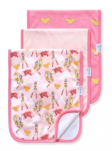 Image of Copper Pearl Premium Baby Burp Cloths - 3-Pack Large Cotton Burp Cloths, Extra Soft Spit Up Rags with 3 Absorbent Layers, Perfect for Baby Girl Gifts (21 inch x 10 inch Size, Wonder Woman Set)