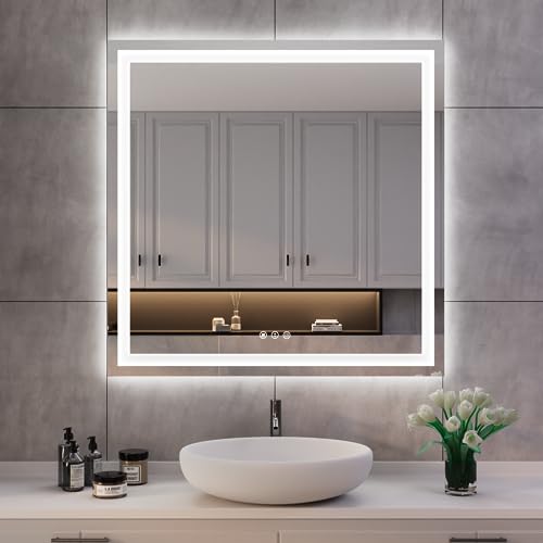 ISKM LED Mirror for Bathroom Lighted Vanity Mirror for Wall Front Lights + Backlit LED Bathroom Mirror Anti-Fog Tempered Glass ETL Listed (Front and Backlit, 36'' x 36'')