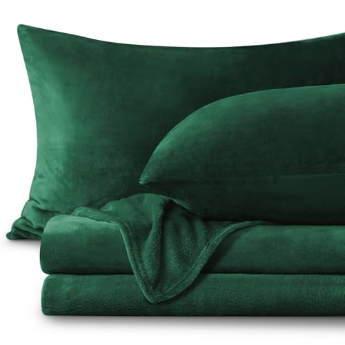 Image of BEDELITE Flannel Sheets King Size Dark Green - Super Soft Fleece Sheets Set Fluffy Extra Plush, 4 Piece(Include Fitted Sheet, Flat Sheet, 2 Pillowcases)