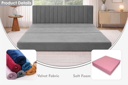Image of Rosebell -Three Seater Armless Sofa Cum Bed with Backrest | Soft Velvet Fabric Finish | Modern Living Room & Bedroom -Grey-Color