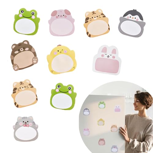 HSYTEK 10 Pack Haftnotizen Kinder, Haftnotizen Klebezettel Bunt Cartoon Tiere, 200 Blätter Selbstklebende Klein Büronotizen für BüRo, Kinder, Studenten, Etikettengeschenke, Sticky Notes