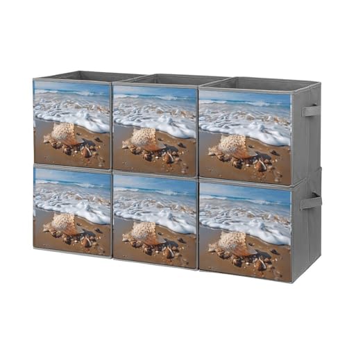 Boîtes de rangement empilables pliables x6 à motif mer - 2