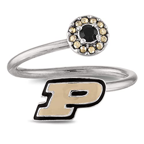 Stone Armory Purdue University Gifts and Purdue Jewelry - Stainless Steel Purdue Ring with Crystals - Hypoallergenic and Adjustable Sizes 5-12 - Purdue Gifts for Women