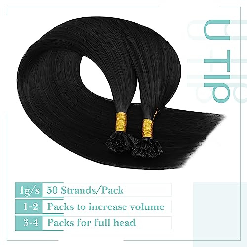 YoungSee U Tip Hair Extensions Human Hair Black Utip Hair Extensions Jet Black 20In Keratin Bond Human Hair Hot Fusion 50s/50g Soft - Image 4