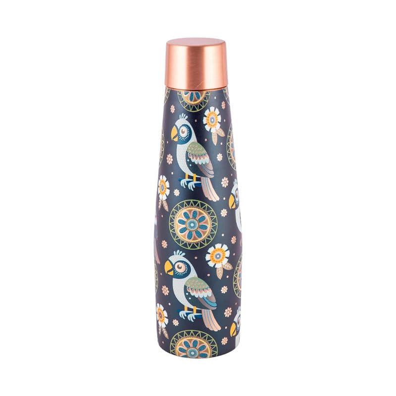 Image of Copper Bottle | Bird Motif | UV Printed Design | Pure Copper Water Bottle for Health & Wellness | 900 ml Capacity