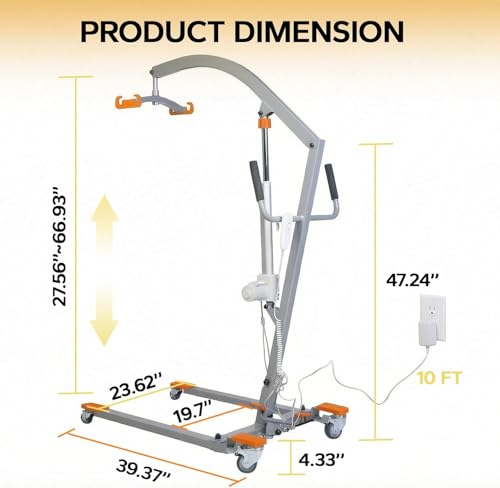 Image of Electric Patient Lift with Sling | 350LBS Capacity, Plug-in Powered, Full /Partial Paralysis Mobility Aid, Body Transfer Hoist for Home Care, Hospital