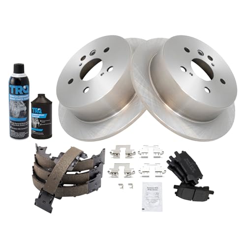 Image of TRQ Rear Brake Pad & Rotor Kit Semi-Metallic Compatible with 2004-2006 Lexus RX330 2007-2009 RX350 2006-2008 RX400h 2004-2007 Toyota Highlander