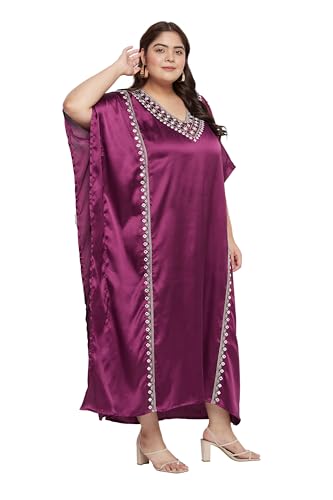 Image of Gypsie Blu Women Long Kaftan Plus Size Satin Soft Embroidery Swimsuit Cover Up Embroidered Work Caftan Gown Dress for Ladies