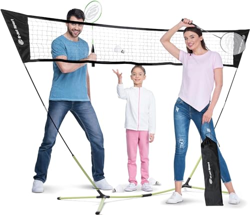 Badminton Net Rackets Shuttlecocks Combo Set - Portable & Instant Setup (Backyard Fun, Beach Park Picnic Outdoor Games)